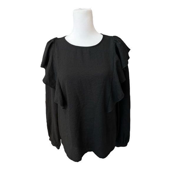 Madewell Black Ruffle Long Sleeve Top Women’s Size M - Picture 4 of 8